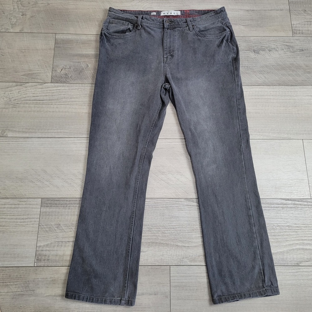 Artful Rebel Jeans Mens 38x32 (40x33) Gray Straight‎ Leg Boot Cut High Rise